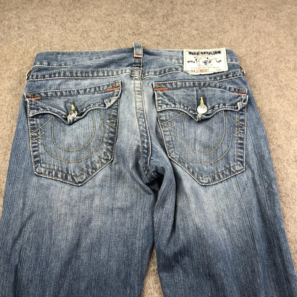 True Religion Jeans Mens 32 Blue Section Straight USA Distressed Denim Pants